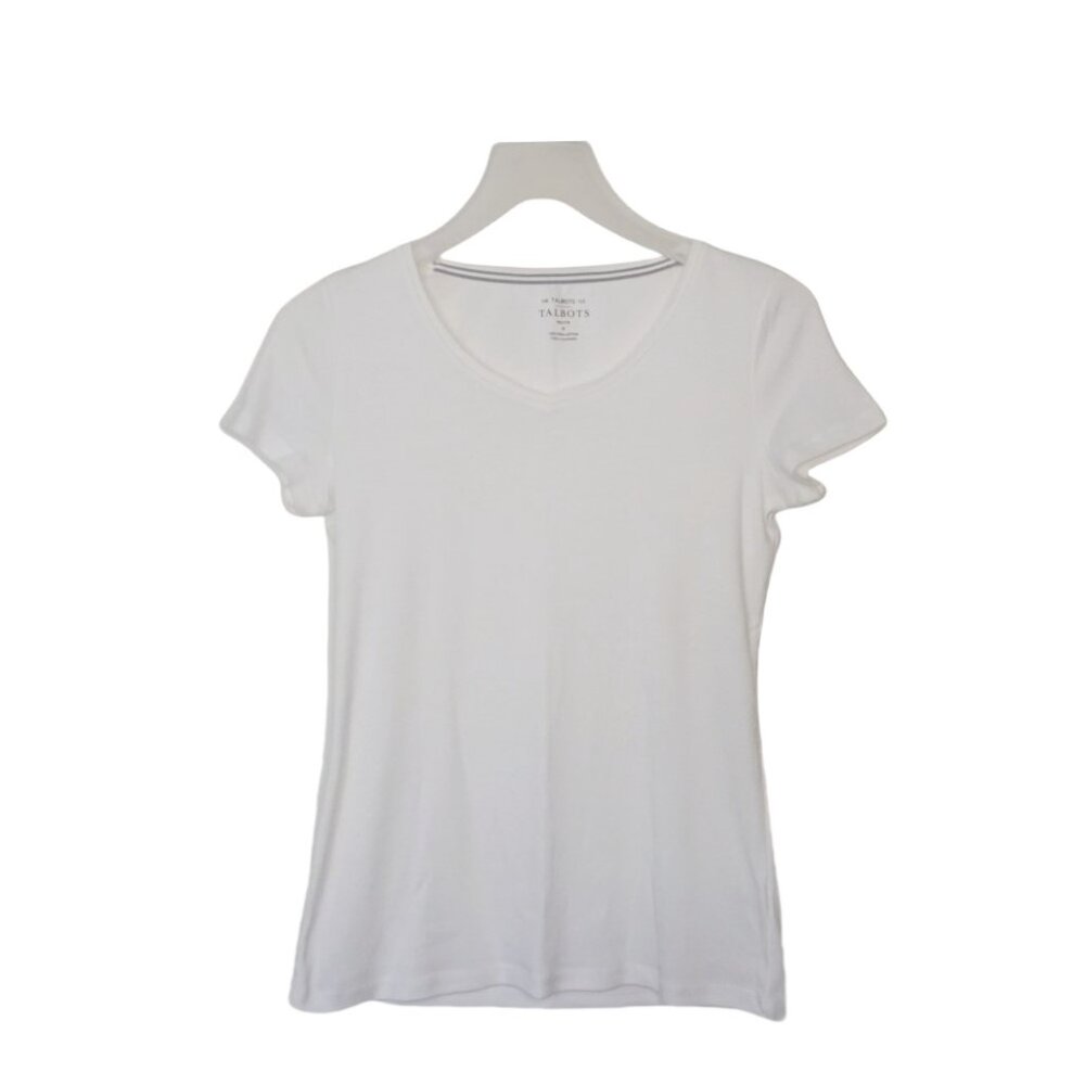 [NWOT] The Talbots Tee V-Neck, Pima Cotton, Short Sleeve, White, Size Petite P